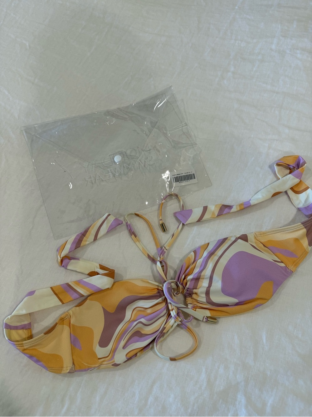 Monday Swimwear Purple Cream and Yellow Swirl Bikini Top